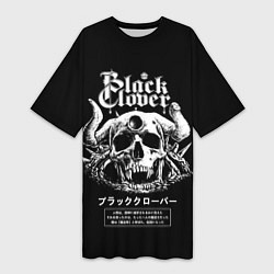 Женская длинная футболка Черный клевер череп