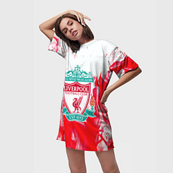Футболка женская длинная Liverpool розовый огонь, цвет: 3D-принт — фото 2