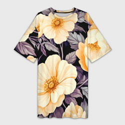Футболка женская длинная Крупные жёлтые цветы, цвет: 3D-принт