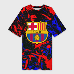 Футболка женская длинная Барселона абстрактные краски, цвет: 3D-принт