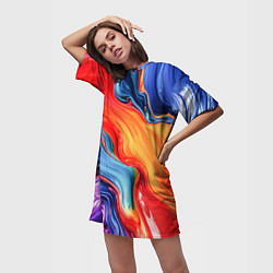 Футболка женская длинная Красно-синие масляные краски смешение абстракция, цвет: 3D-принт — фото 2