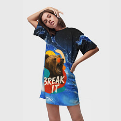 Футболка женская длинная Break it злой медведь, цвет: 3D-принт — фото 2