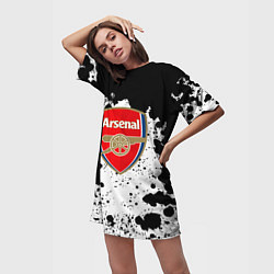 Футболка женская длинная Арсенал черно белые краски, цвет: 3D-принт — фото 2