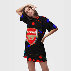 Футболка женская длинная Arsenal неоновые брызги красок, цвет: 3D-принт — фото 2