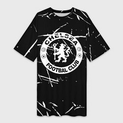 Футболка женская длинная Челси штрихи красок белые, цвет: 3D-принт