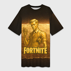 Футболка женская длинная Fortnite золотой Мидас, цвет: 3D-принт