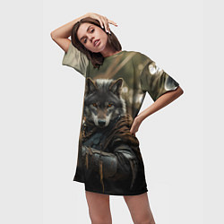 Футболка женская длинная Волк с мечом, цвет: 3D-принт — фото 2