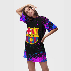 Футболка женская длинная Барселона неоновые краски, цвет: 3D-принт — фото 2