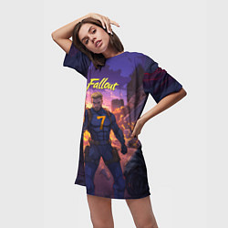 Футболка женская длинная Fallout седьмой на фоне взрывов, цвет: 3D-принт — фото 2