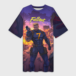 Женская длинная футболка Fallout седьмой на фоне взрывов