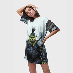 Футболка женская длинная Шрек панк в доспехах, цвет: 3D-принт — фото 2