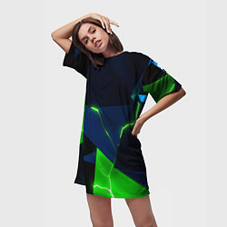 Футболка женская длинная Neon tile green, цвет: 3D-принт — фото 2