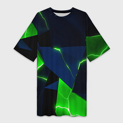 Футболка женская длинная Neon tile green, цвет: 3D-принт