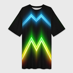 Женская длинная футболка Neon multicolored lines