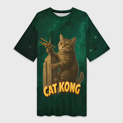 Женская длинная футболка Cat Cong пародия на Кинг Конг