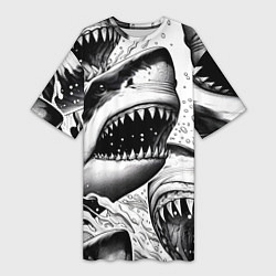 Женская длинная футболка Белая акула - стая