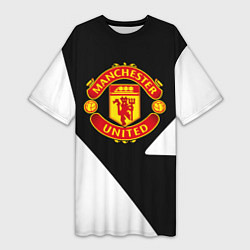 Футболка женская длинная Манчестер Юнайтед полосы, цвет: 3D-принт