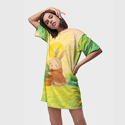 Футболка женская длинная Заяц обнимает кактус, цвет: 3D-принт — фото 2