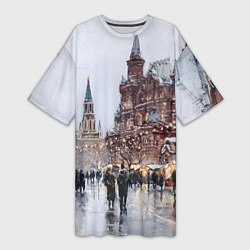 Футболка женская длинная Московский новогодний день, цвет: 3D-принт