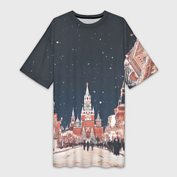 Футболка женская длинная Праздничная ночь в Москве, цвет: 3D-принт