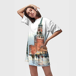 Футболка женская длинная Новогодний Кремль, цвет: 3D-принт — фото 2