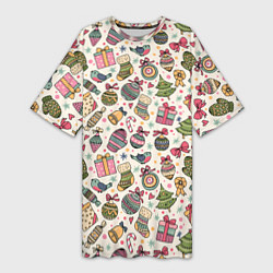 Женская длинная футболка Новогодний паттерн