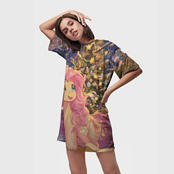 Футболка женская длинная Милая пони и новый год, цвет: 3D-принт — фото 2