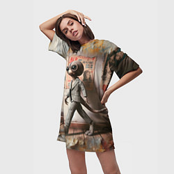 Футболка женская длинная Пришелец в костюме в полосочку, цвет: 3D-принт — фото 2