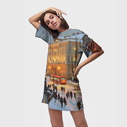 Футболка женская длинная Предновогодний Санкт-Петербург, цвет: 3D-принт — фото 2