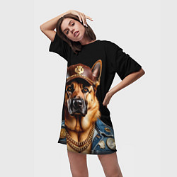 Футболка женская длинная Овчарка в бейсболке, цвет: 3D-принт — фото 2