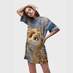 Футболка женская длинная Новогодняя лошадка в крапинку, цвет: 3D-принт — фото 2