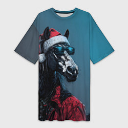 Футболка женская длинная Лошадь в новогоднем стиле, цвет: 3D-принт