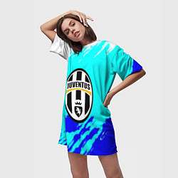 Футболка женская длинная Ювентус краски штрихи текстура, цвет: 3D-принт — фото 2