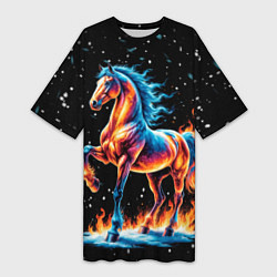 Женская длинная футболка Лошадь на снегу