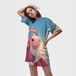 Футболка женская длинная Новогодний конь сэлфи, цвет: 3D-принт — фото 2