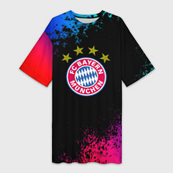 Футболка женская длинная Бавария Мюнхен краски неон градиент, цвет: 3D-принт
