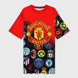 Футболка женская длинная Манчестер Юнайтед логотипы команд, цвет: 3D-принт