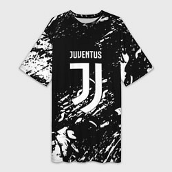 Футболка женская длинная Juventus белые штрихи красок, цвет: 3D-принт