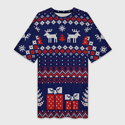 Женская длинная футболка Новогодний вязаный паттерн