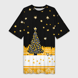 Женская длинная футболка Новый год в черно-желтом стиле
