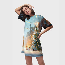 Футболка женская длинная Новогодняя елочка, цвет: 3D-принт — фото 2