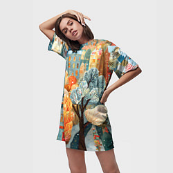 Футболка женская длинная Разноцветные новогодние домики, цвет: 3D-принт — фото 2