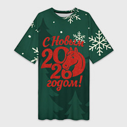 Женская длинная футболка С новым 2026 годом - красная надпись