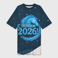 Футболка женская длинная С Новым 2026 снежная надпись, цвет: 3D-принт