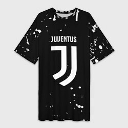 Футболка женская длинная Ювентус белые брызги красок, цвет: 3D-принт