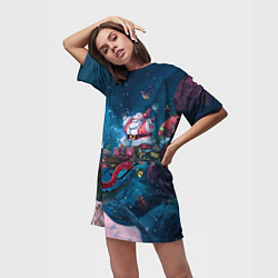 Футболка женская длинная Санта с динозавром, цвет: 3D-принт — фото 2