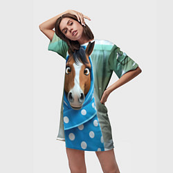 Футболка женская длинная Конь в полотенце, цвет: 3D-принт — фото 2