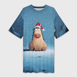 Футболка женская длинная Удивленная забавная лошадка, цвет: 3D-принт