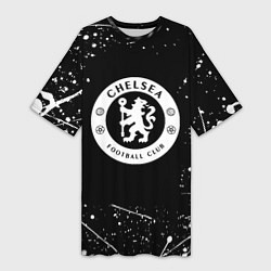 Футболка женская длинная Челси белые краски всплеск, цвет: 3D-принт