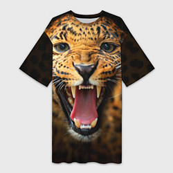 Женская длинная футболка Рык леопарда